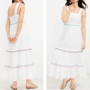 LOFT NEW Rainbow Ruffle Strappy White Cotton Modal Strappy Tiered‎ Maxi Dress